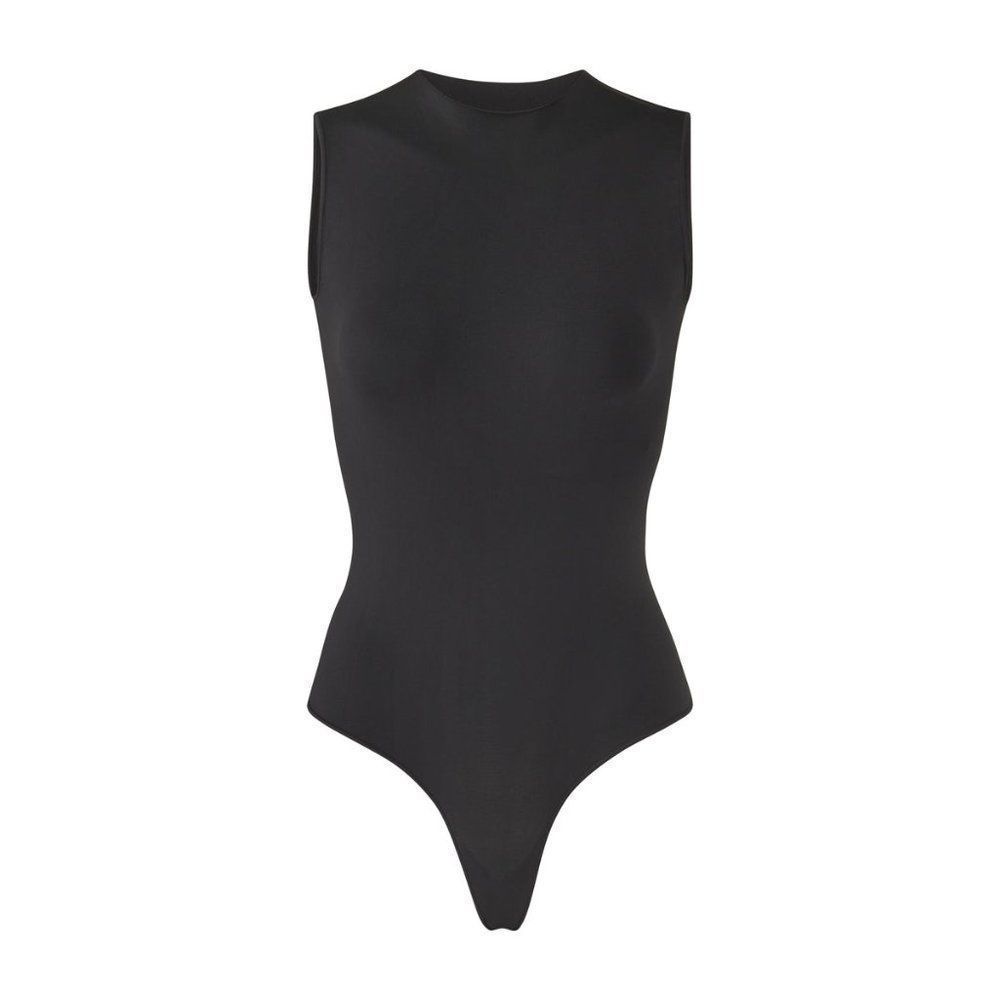 CT1327a SKIMS CREW NECK SLEEVELESS THONG BODYSUIT WITH SNAPS SOOT